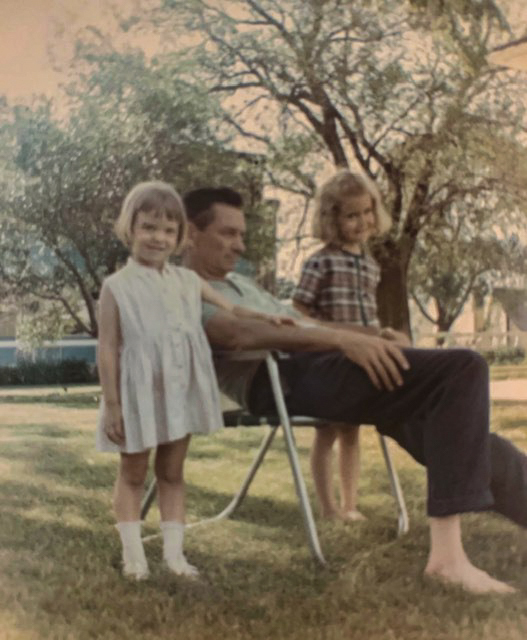 sally myers with her sister and father as young children