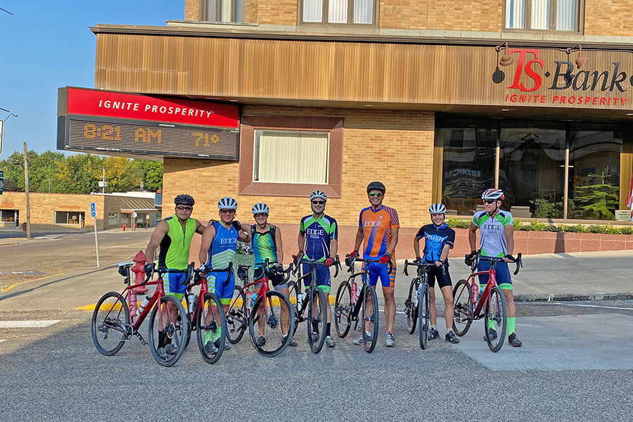 bikers in front of ts bank corning location