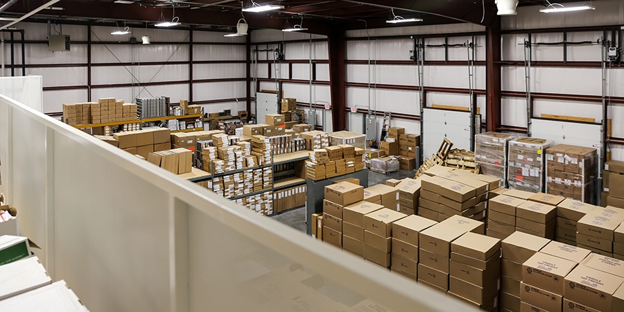 boxes sitting in a warehouse