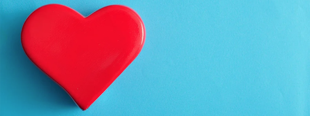 a red heart on a blue background